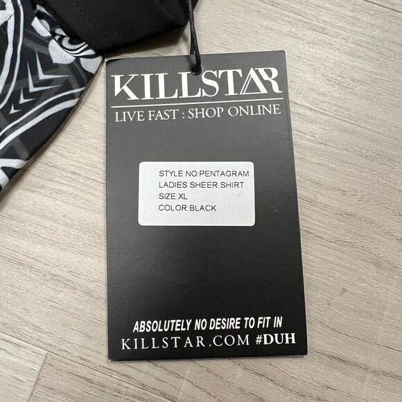Pentagram floral ladies sheer shirt by Killstar sz XL black white button down - Picture 6 of 17